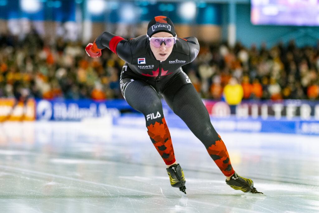 Ivanie Blondin of Canada competes during day 2 of the ISU World Cup Speed Skating - Heerenveen at Thialf Ice Rink on December 6, 2025 in Heerenveen, Netherlands.